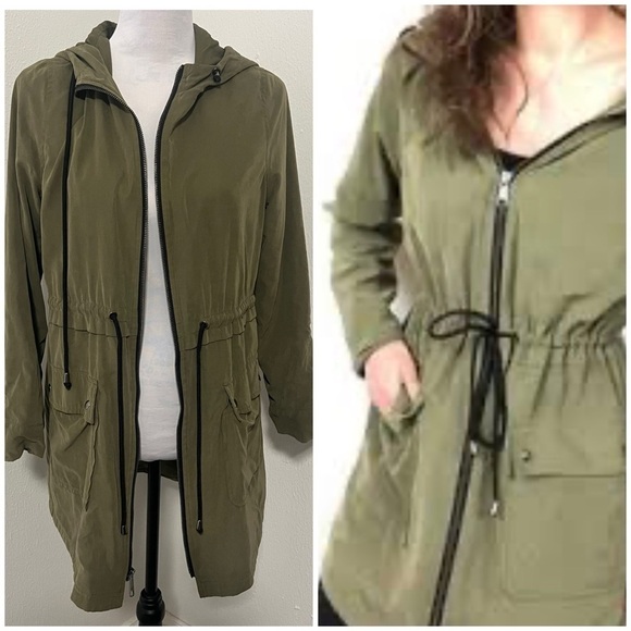 Old Navy Women’s XS Army Olive Trench Coat Parka Jacket Outdoor EUC Everyday - Picture 1 of 9